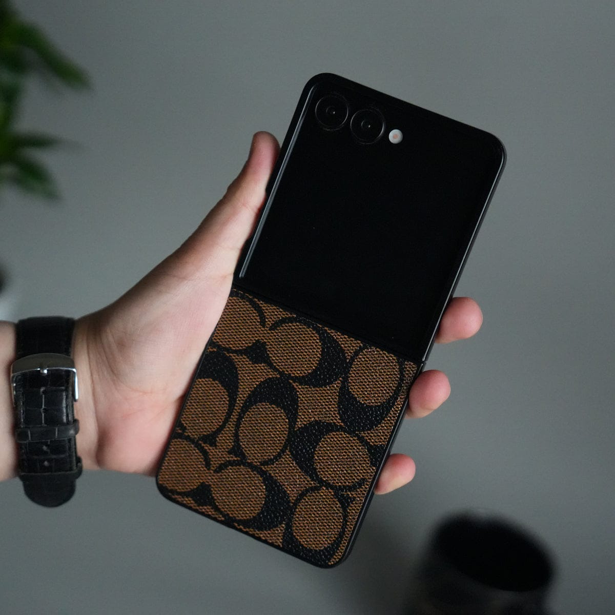Galaxy Z Flip 7 Luxury Leather CC Pattern Case | Slim Designer Back Cover
