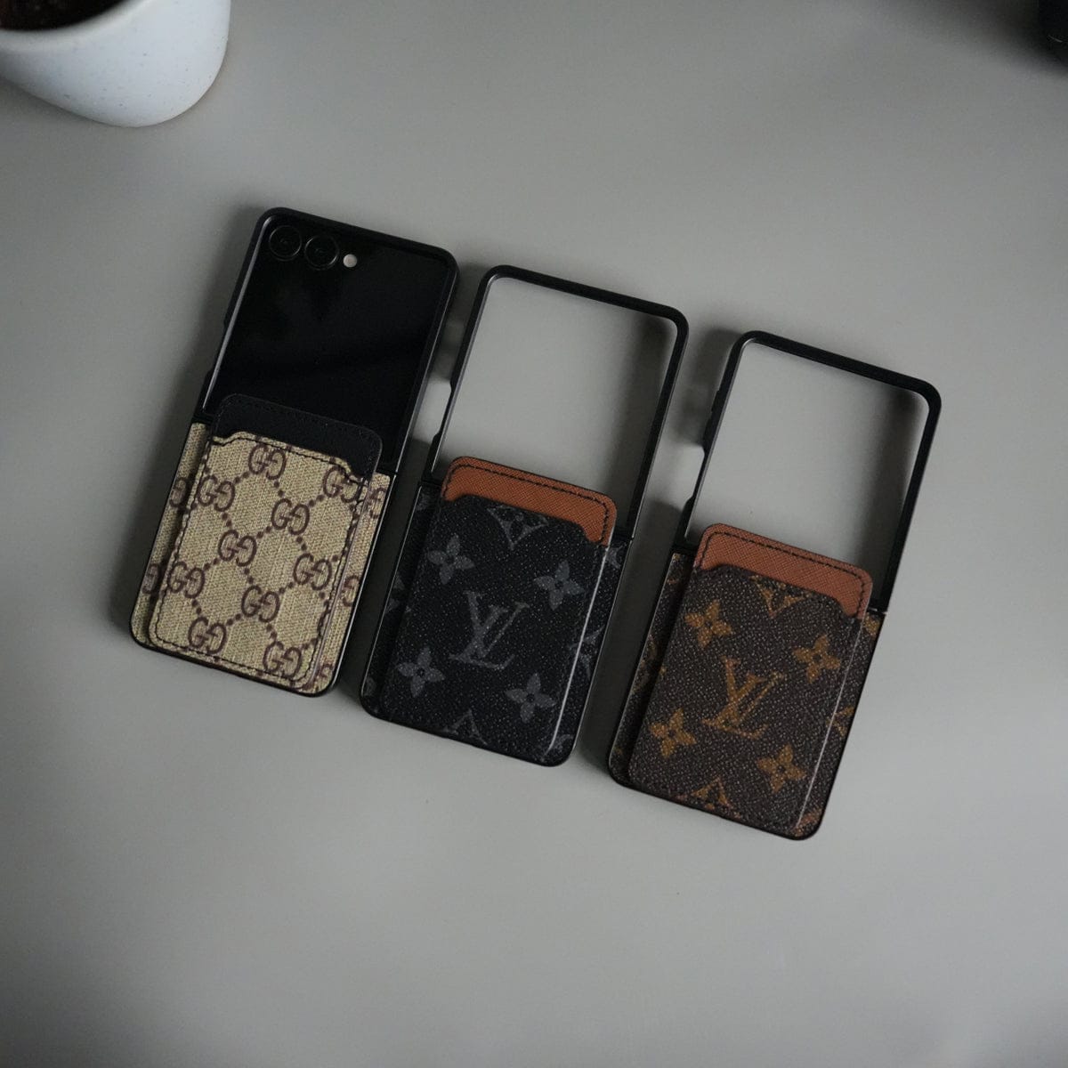 Galaxy Z Flip 7 Luxury Brand Leather Card Holder Case | Slim Wallet Back Cover