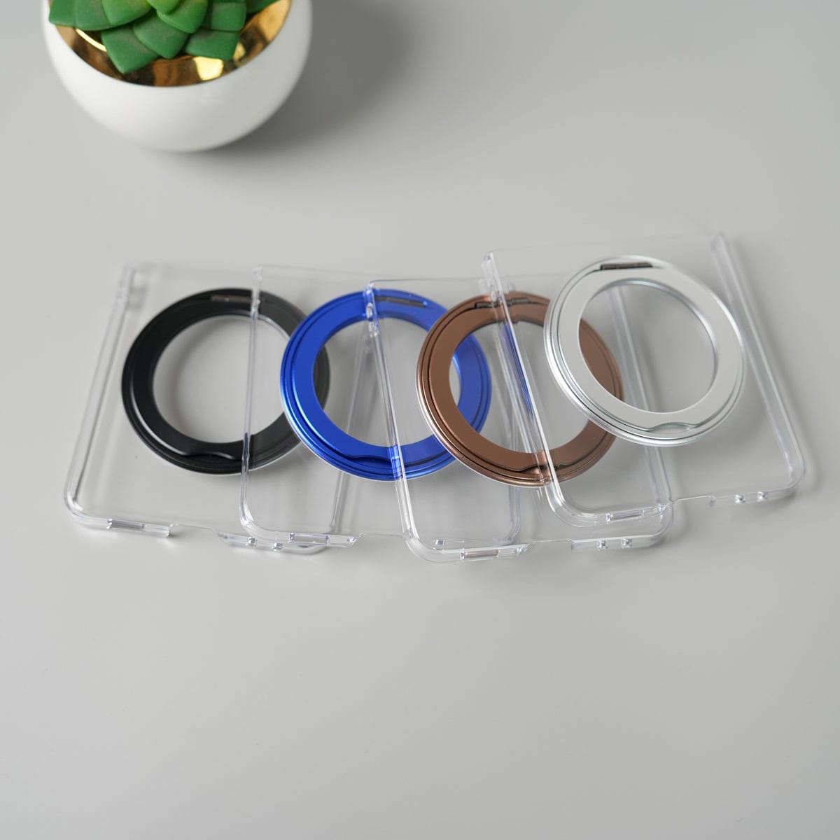 Samsung Galaxy Z Flip 7 Crystal Clear Case with 360° Rotating Stand & Front Glass Protection