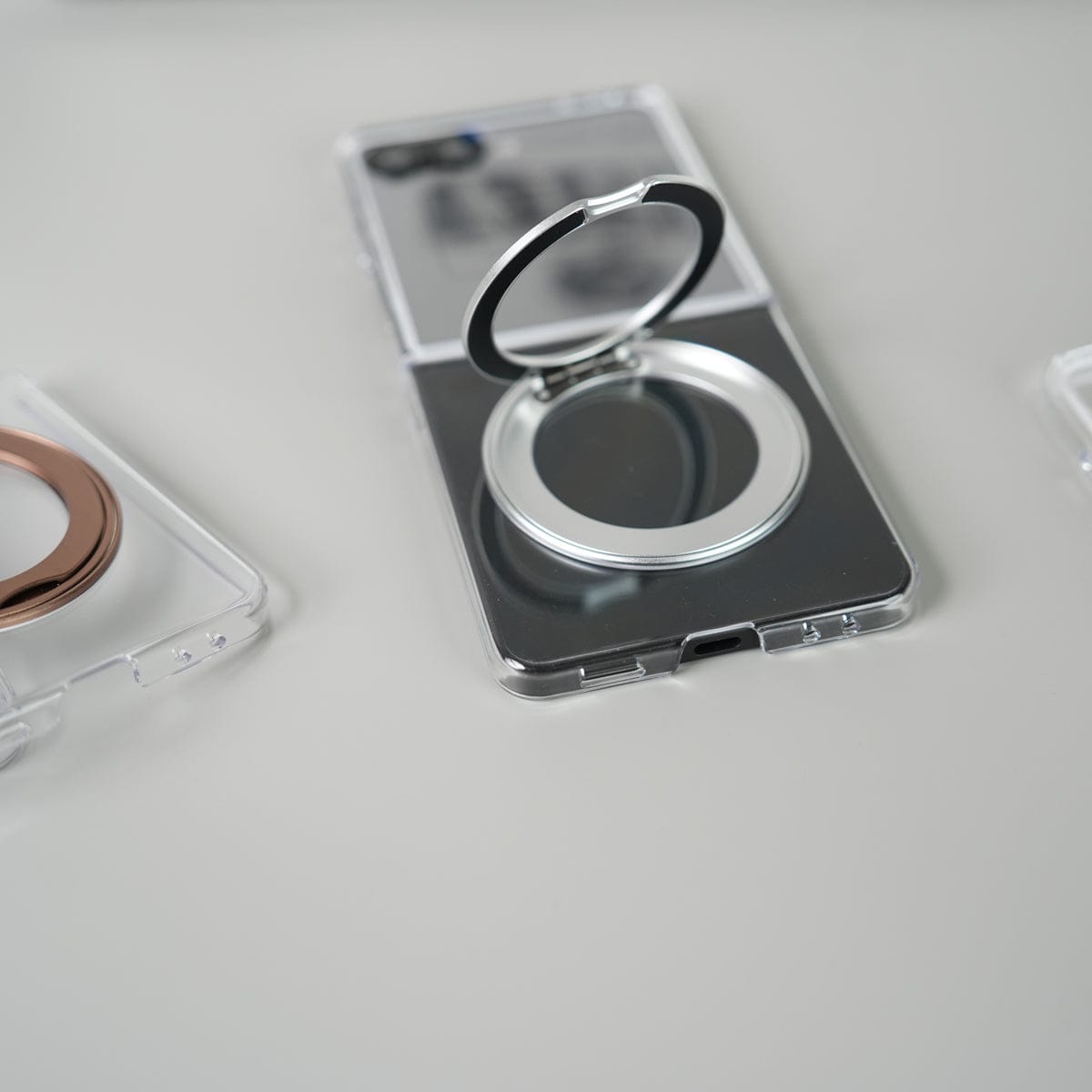 Samsung Galaxy Z Flip 7 Crystal Clear Case with 360° Rotating Stand & Front Glass Protection