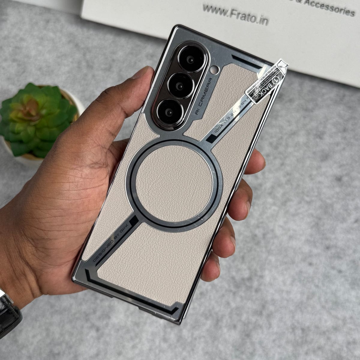 Samsung Galaxy Z Fold 6 Z Shape Electroplated Magnetic PU Leather Wireless Charging Case Cover