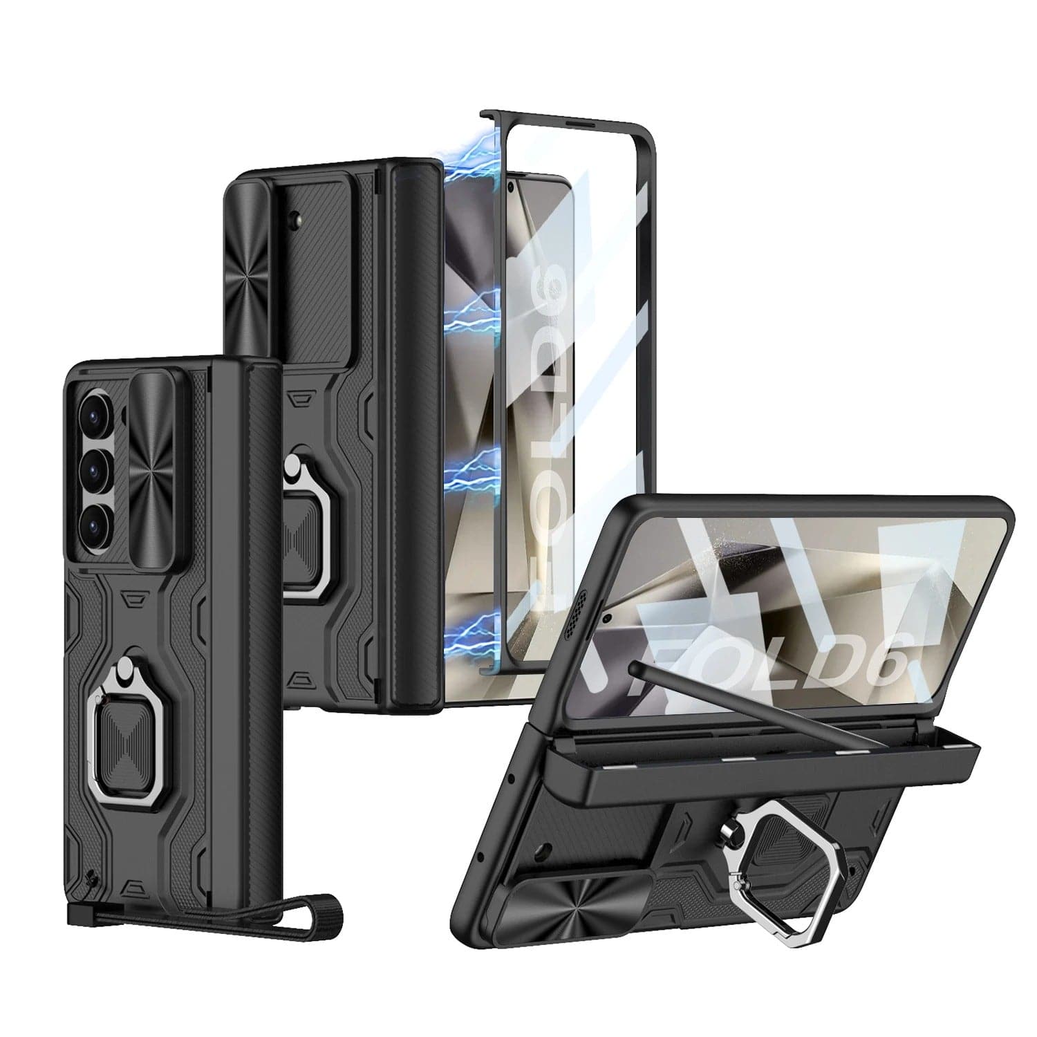 Samsung Galaxy Z Fold 6 Armor Magnetic Hinge Camera Protection Pen Holder Stand With Film Cover