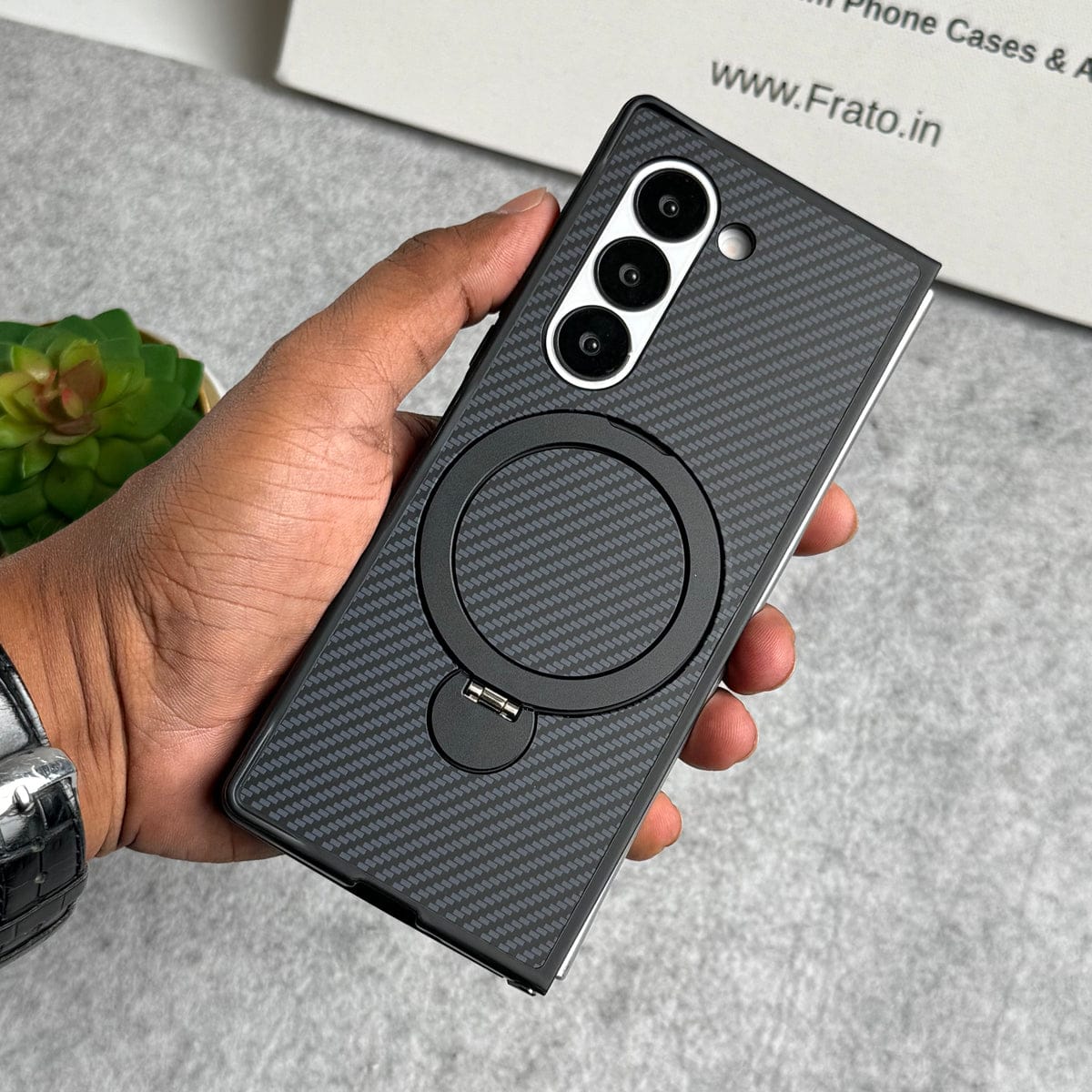 Samsung Galaxy Z fold 7 Premium Carbon Fiber Texture MagSafe Magnetic Stand Case Cover