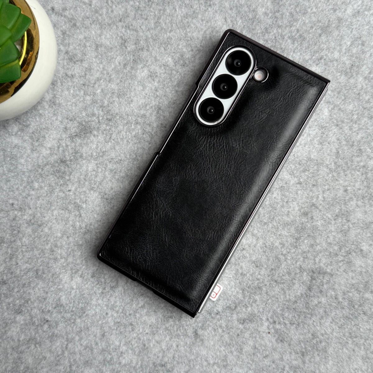 Samsung Galaxy Z Fold 6 PU Leather Chrome Plated Front Screen Protector Case Cover
