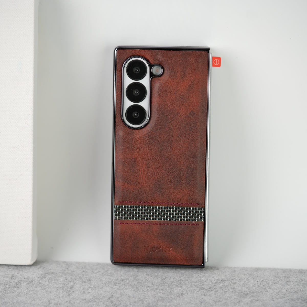 Samsung Galaxy Z Fold 6 Stripe PU Leather Side Chrome Case With Front Glass