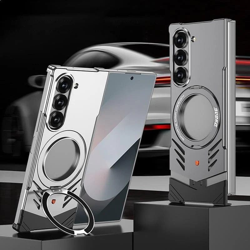 Galaxy Z Fold 6 Magnetic Aluminum Alloy Metal Rimless Frame Heat Dissipation Stand Phone Case
