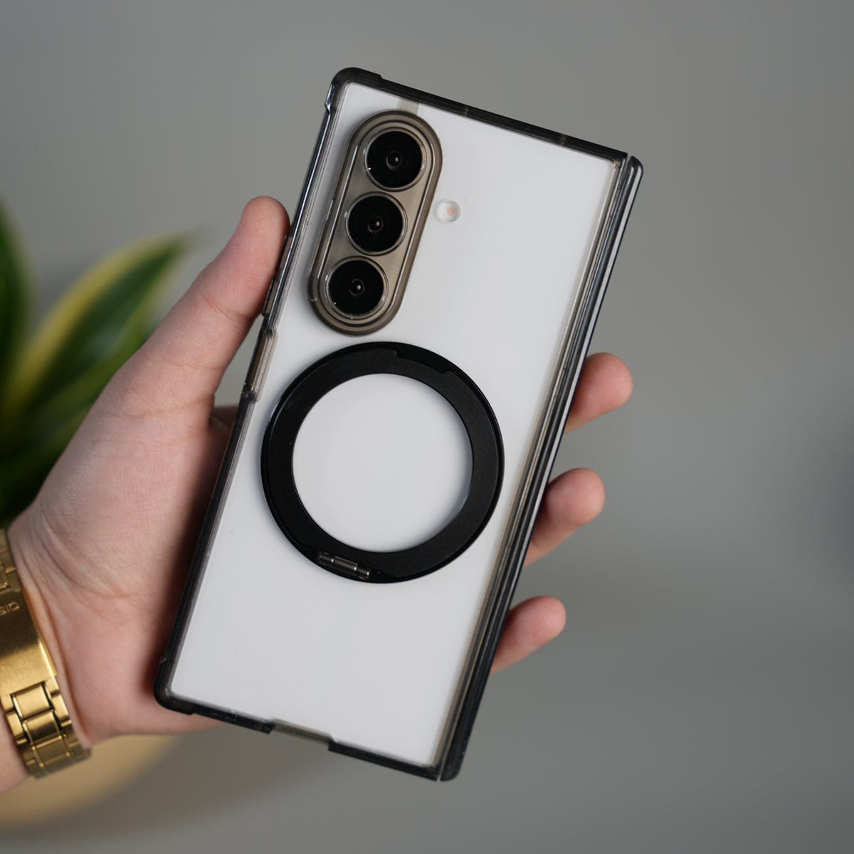Galaxy Z Fold 7 Transparent Case with Ring Stand | Clear Shockproof Cover