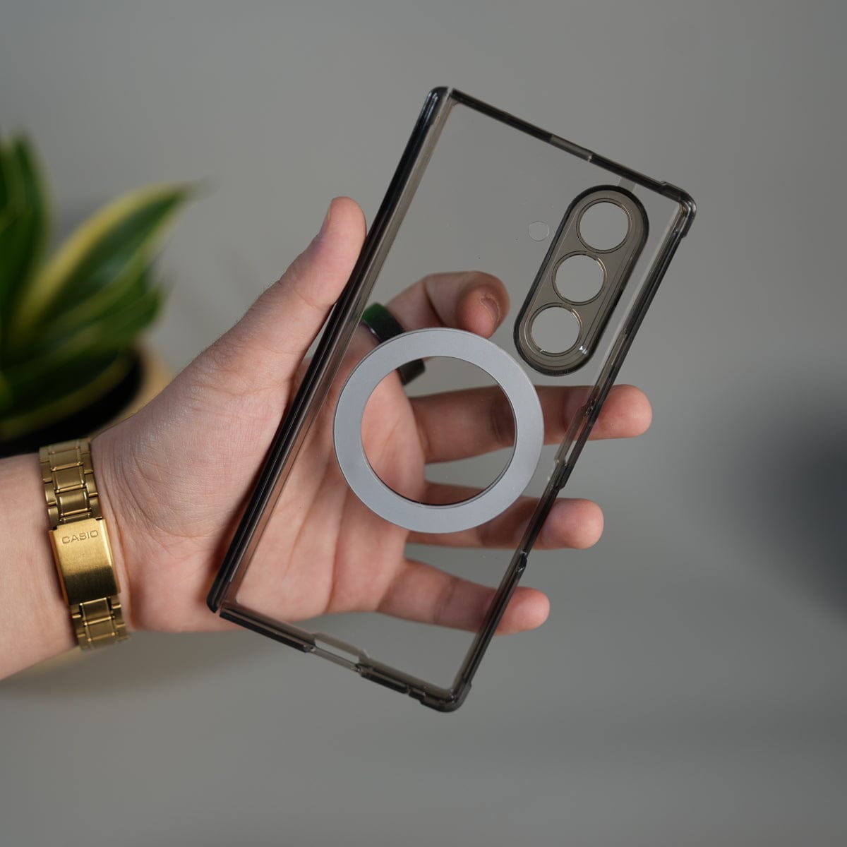 Galaxy Z Fold 7 Transparent Case with Ring Stand | Clear Shockproof Cover