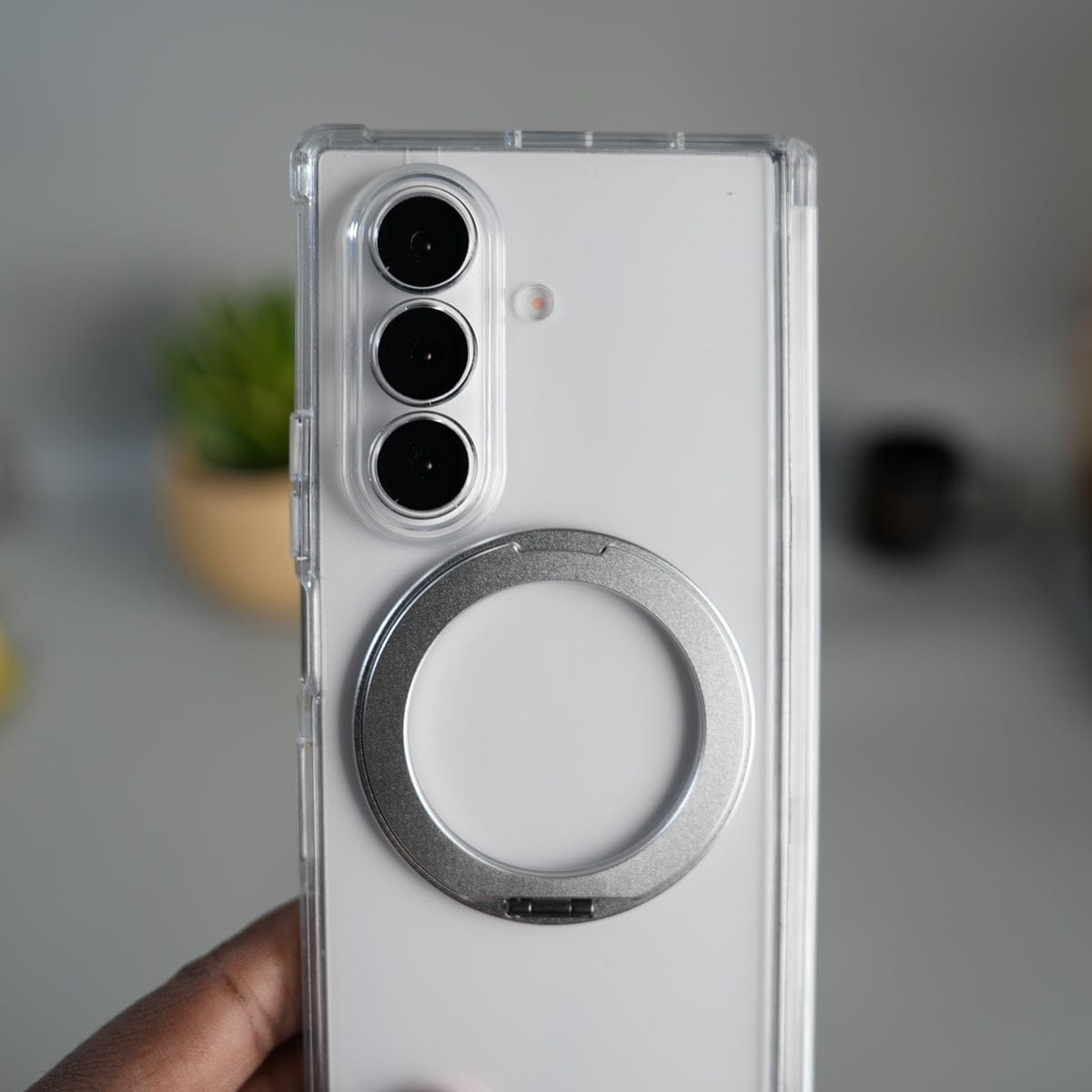 Galaxy Z Fold 7 Transparent Case with Ring Stand | Clear Shockproof Cover