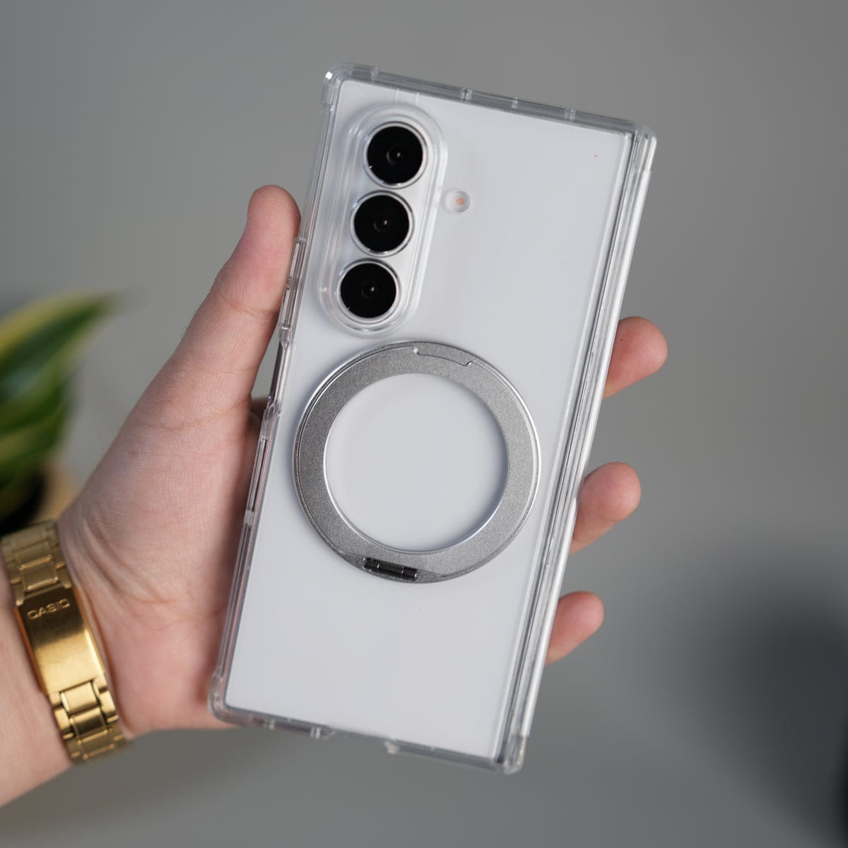 Galaxy Z Fold 7 Transparent Case with Ring Stand | Clear Shockproof Cover