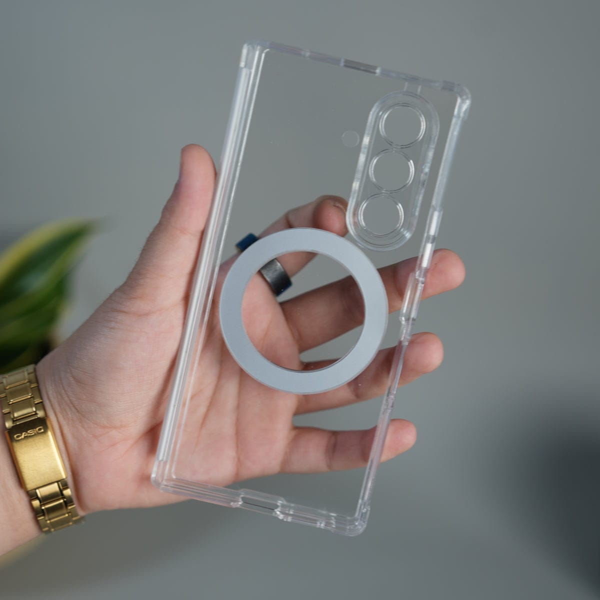 Galaxy Z Fold 7 Transparent Case with Ring Stand | Clear Shockproof Cover