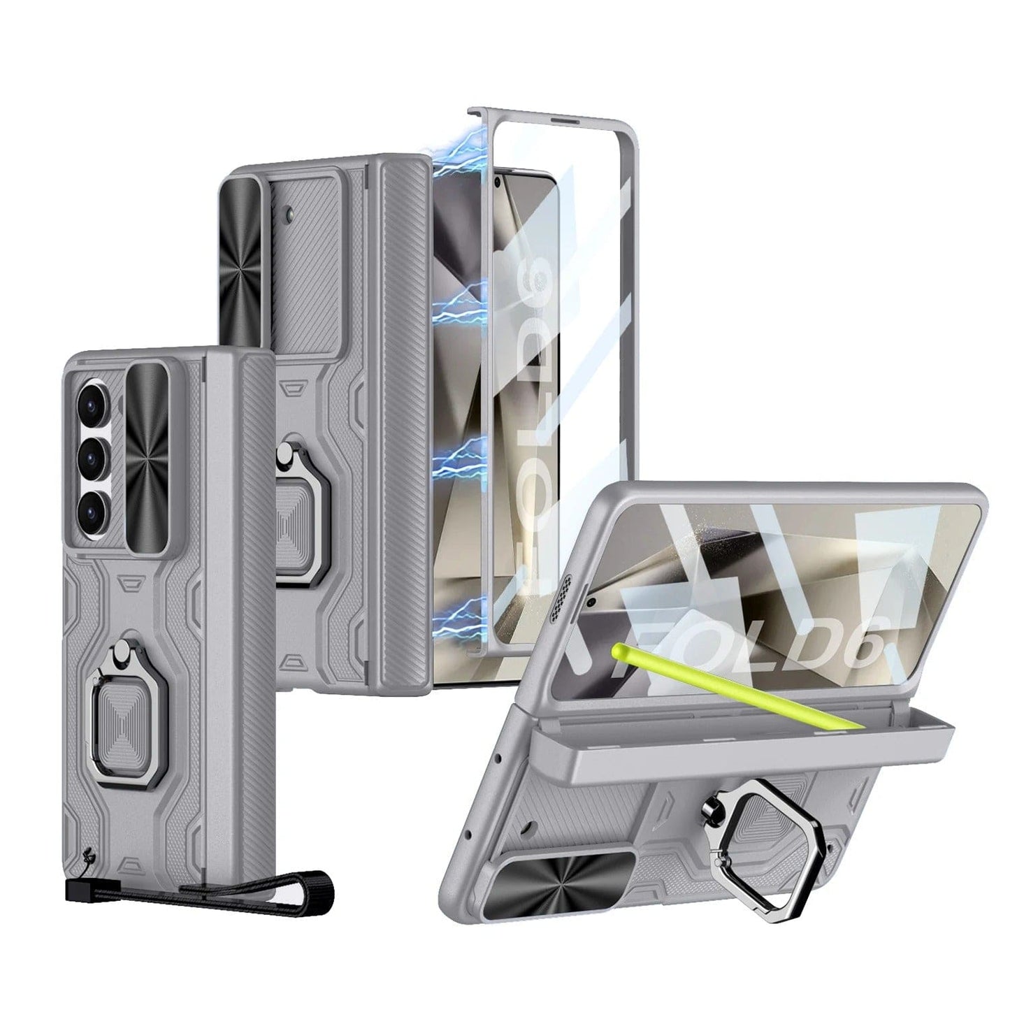 Samsung Galaxy Z Fold 6 Armor Magnetic Hinge Camera Protection Pen Holder Stand With Film Cover