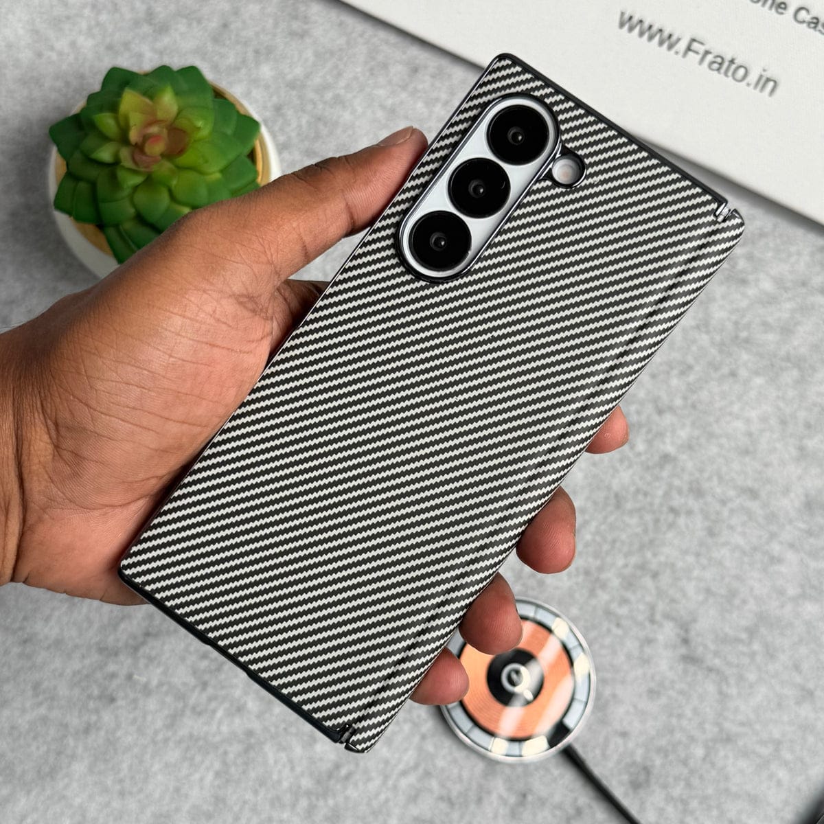 Samsung Galaxy Z Fold 6 Carbon Fiber Hinge Protection Case With Front Glass Protection