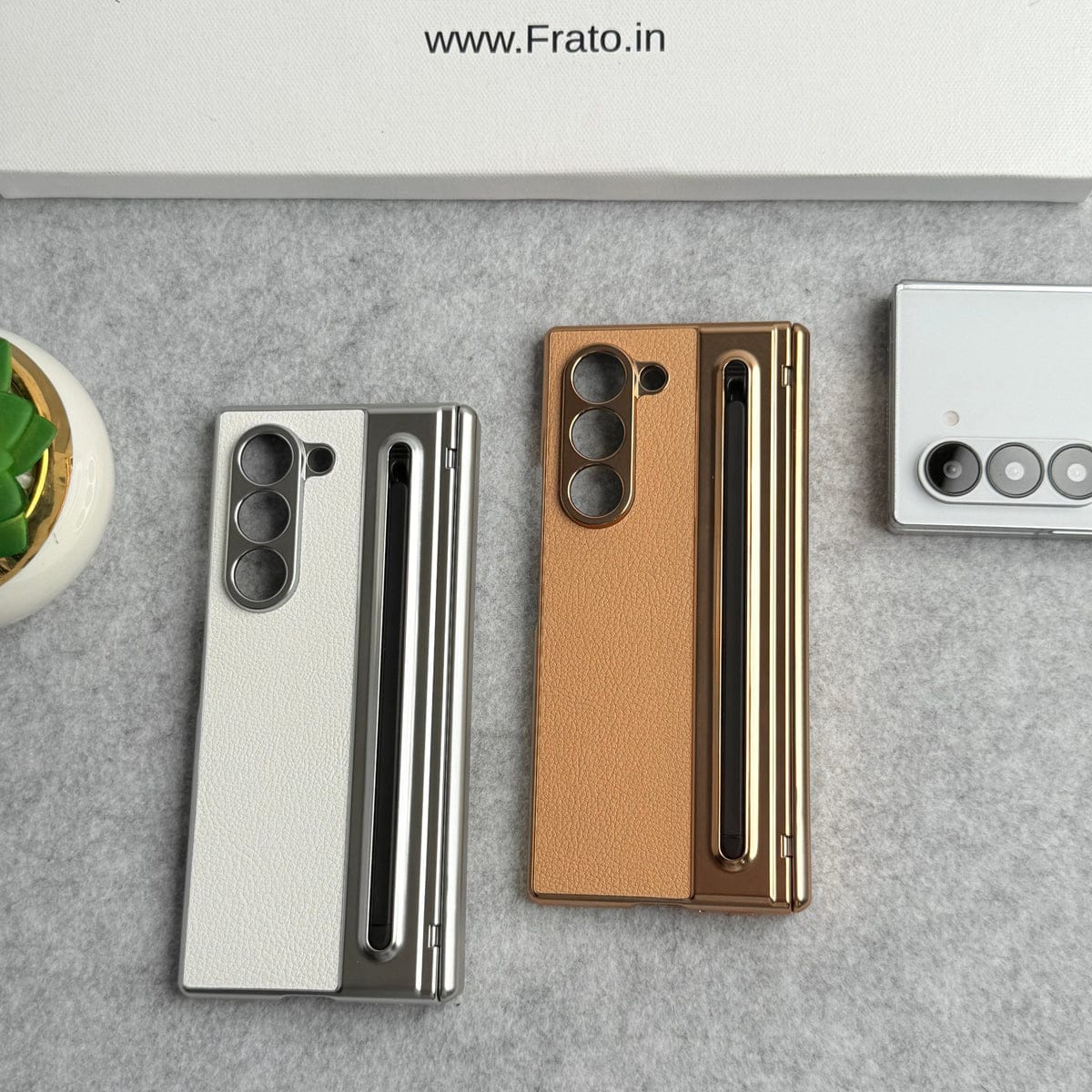 Samsung Galaxy Z Fold 5 Leather Plating front Glass Protection Hinge Case Folding Cover