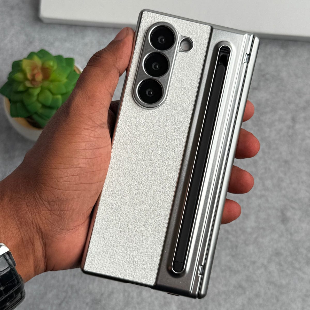 Samsung Galaxy Z Fold 5 Leather Plating front Glass Protection Hinge Case Folding Cover