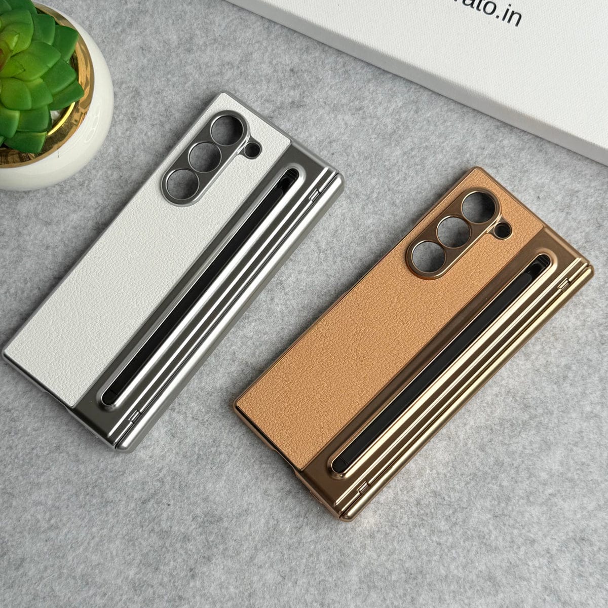 Samsung Galaxy Z Fold 5 Leather Plating front Glass Protection Hinge Case Folding Cover