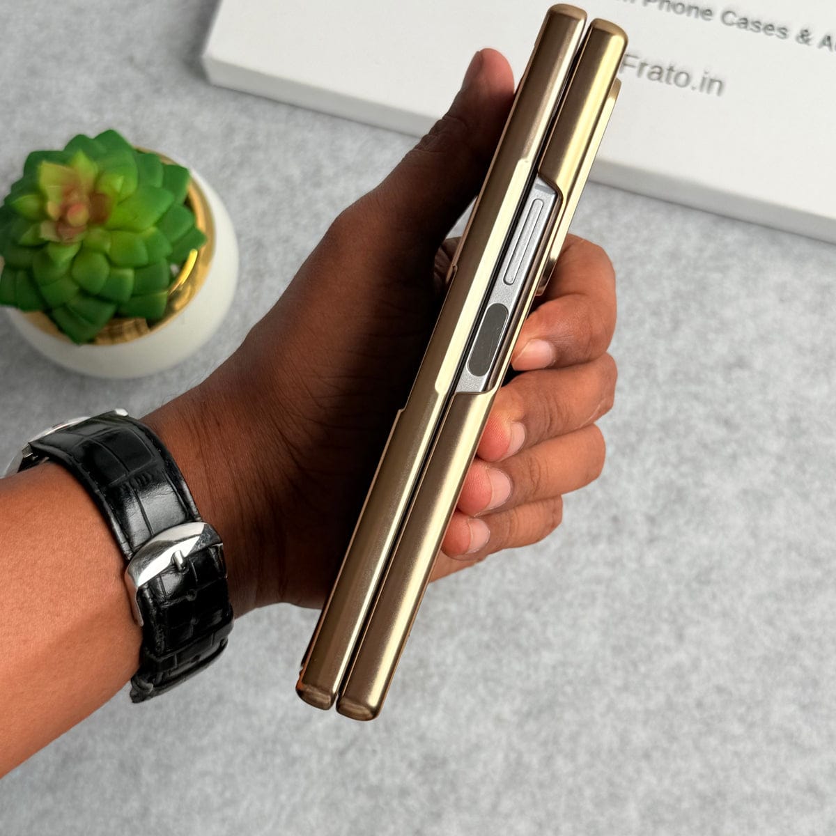 Samsung Galaxy Z Fold 5 Leather Plating front Glass Protection Hinge Case Folding Cover