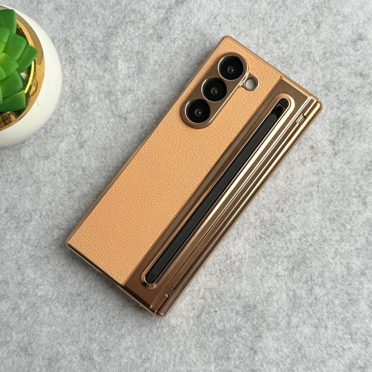 Samsung Galaxy Z Fold 5 Leather Plating front Glass Protection Hinge Case Folding Cover