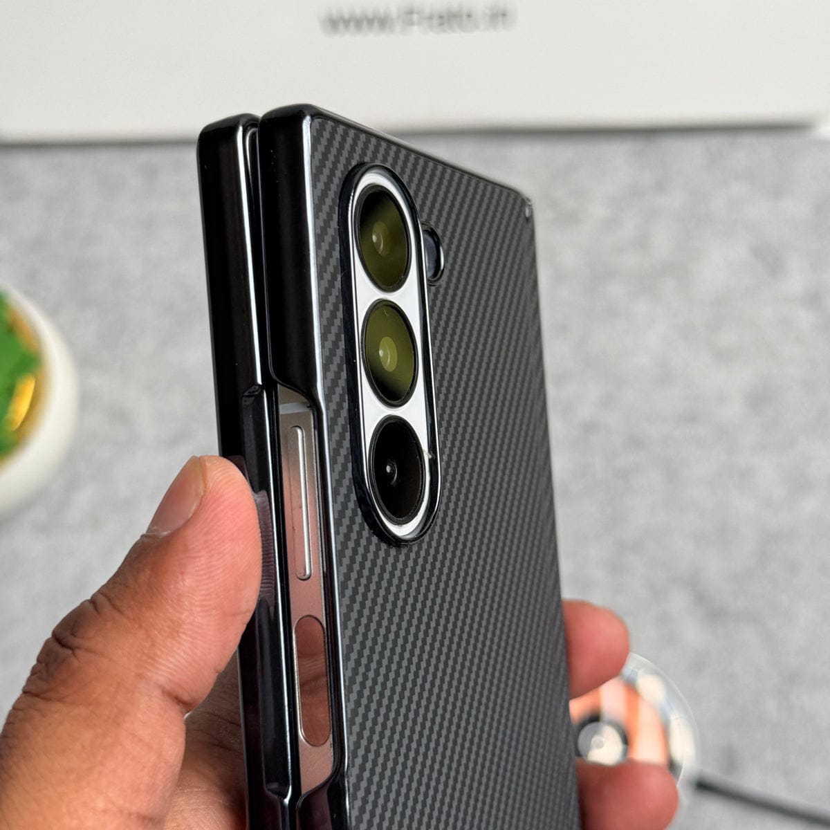 Samsung Galaxy Z Fold 6 Carbon Fiber Hinge Protection Case With Front Glass Protection