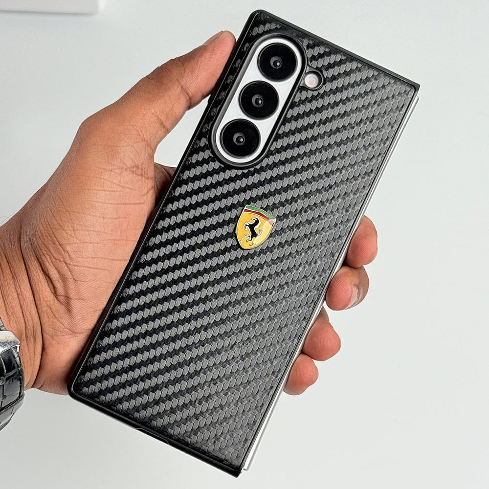 Samsung Galaxy Z Fold 5 FR Sports Car Logo Carbon Fiber Texture Case Cover