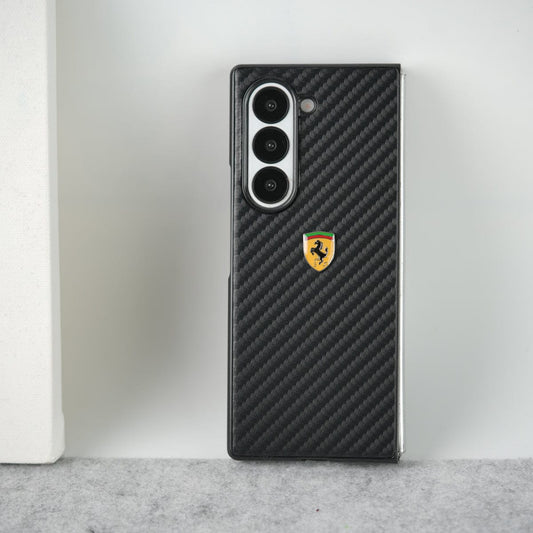 Samsung Galaxy Z Fold 5 FR Sports Car Logo Carbon Fiber Texture Case Cover