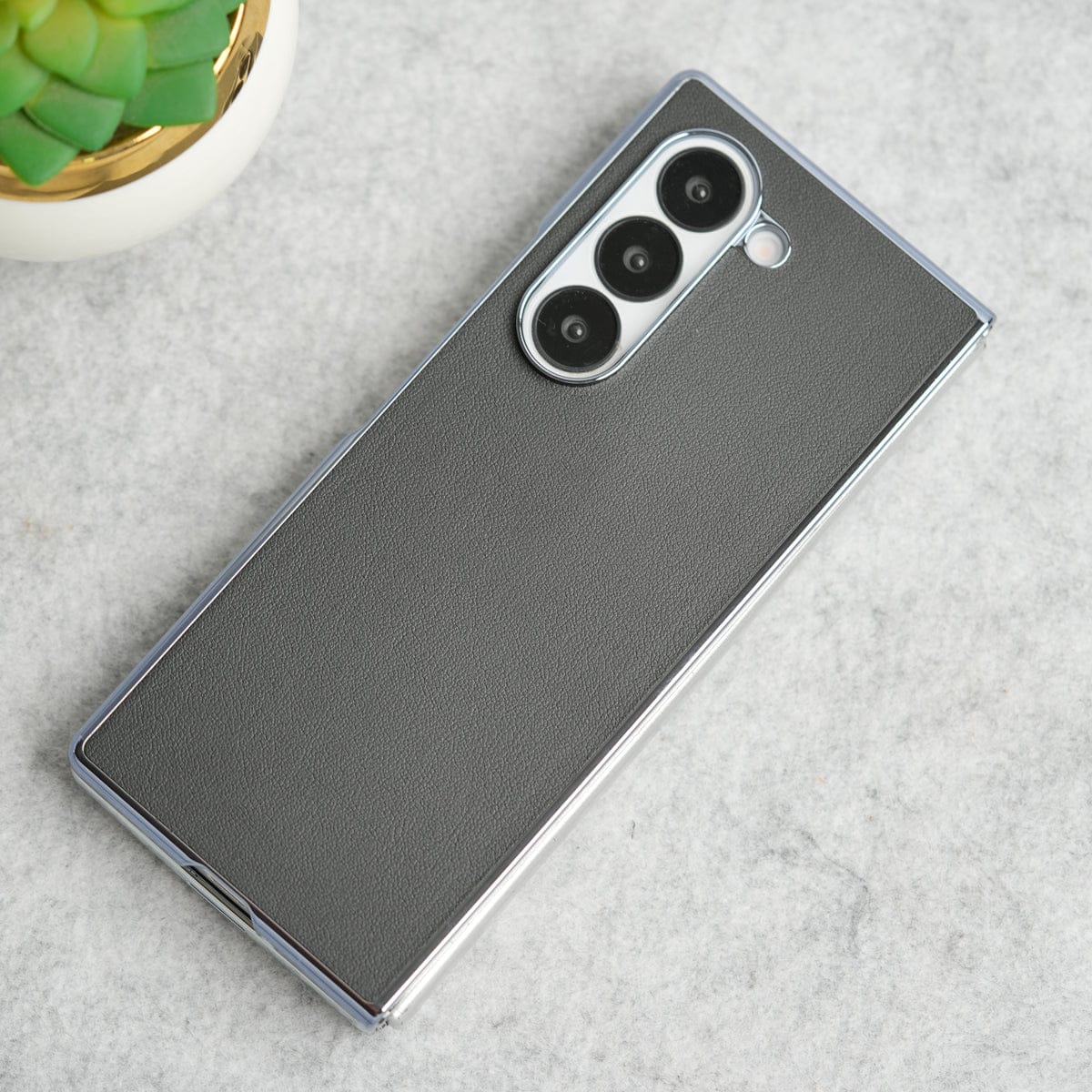 Samsung Galaxy Z Fold 7 Glossy Chrome Plated PU Leather Skin Case Cover