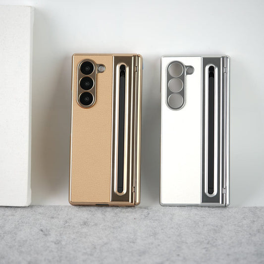 Samsung Galaxy Z Fold 6 Leather Plating front Glass Protection Hinge Case Folding Cover
