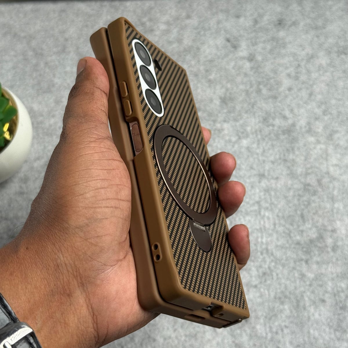 Samsung Galaxy Z fold 7 Premium Carbon Fiber Texture MagSafe Magnetic Stand Case Cover