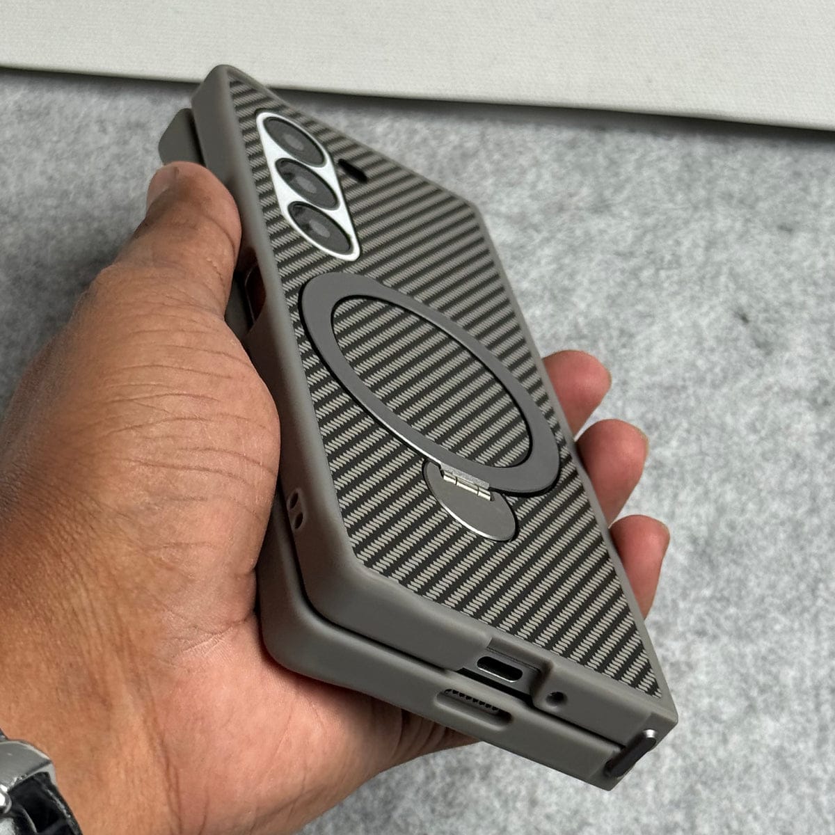 Samsung Galaxy Z fold 7 Premium Carbon Fiber Texture MagSafe Magnetic Stand Case Cover