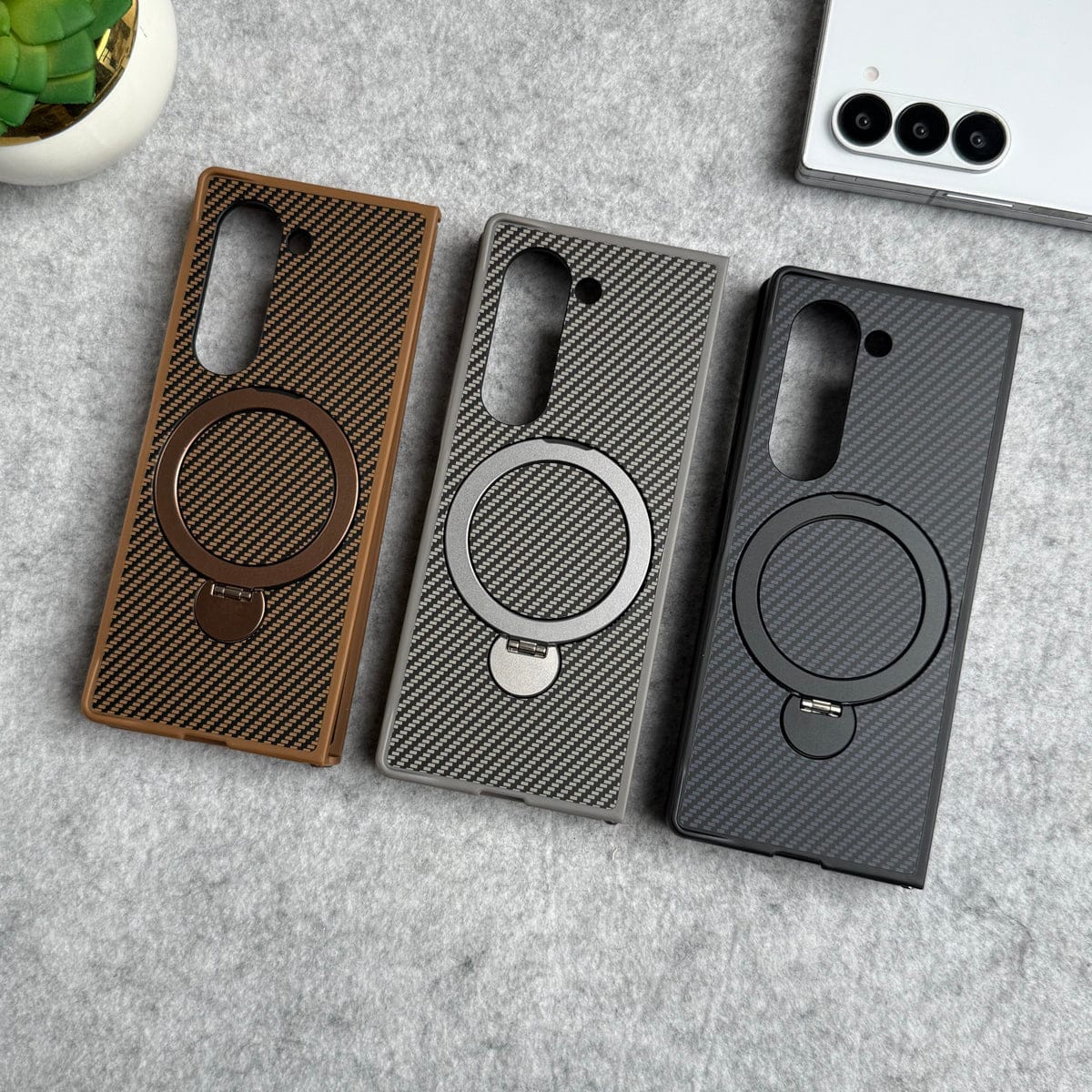 Samsung Galaxy Z fold 7 Premium Carbon Fiber Texture MagSafe Magnetic Stand Case Cover