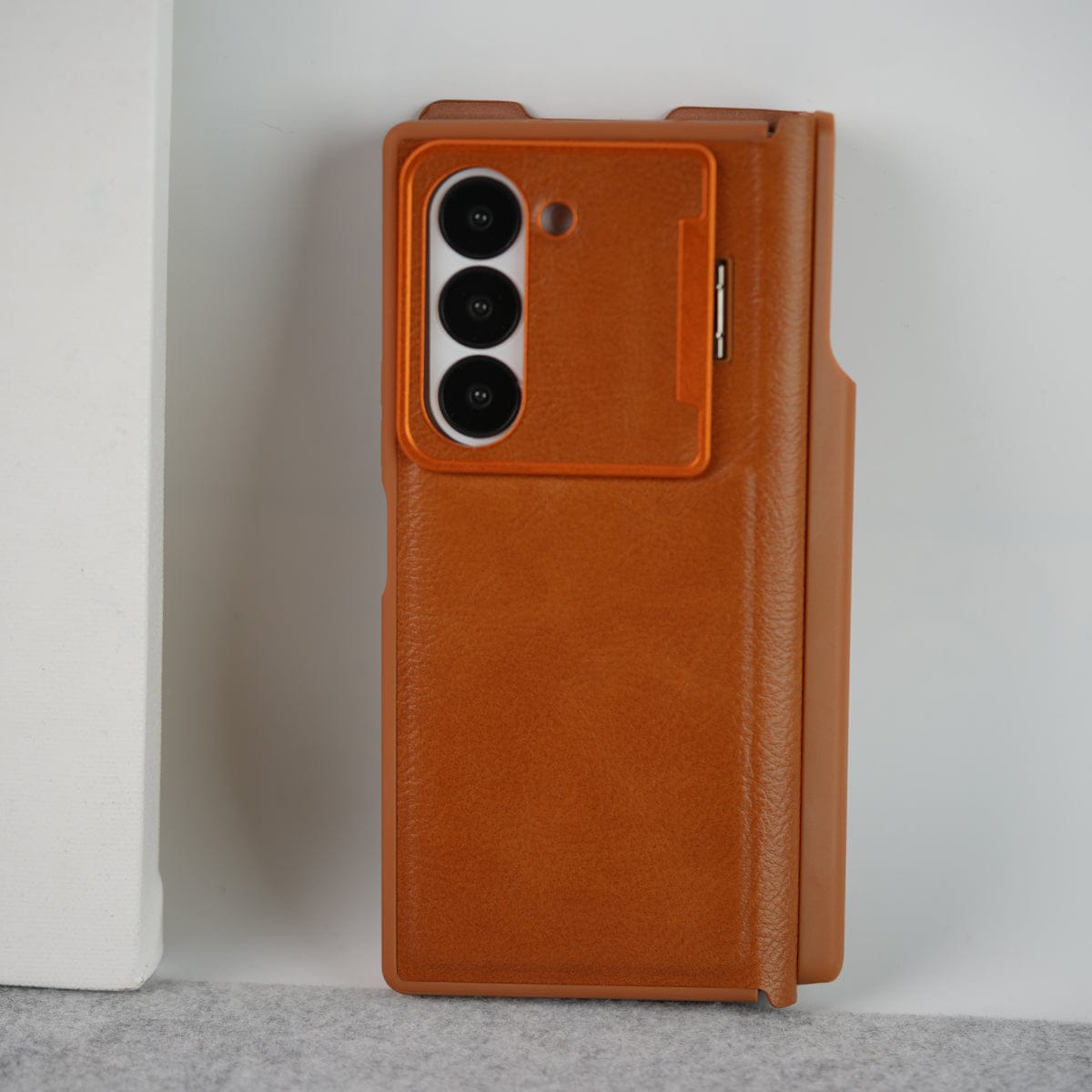 Samsung Galaxy Z Fold 6 Premium Leather Textured Flip Case with Metal Kick Stand Cover