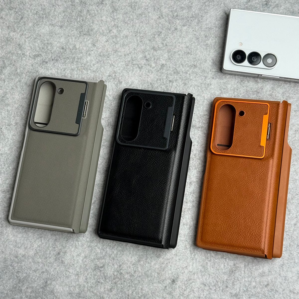 Samsung Galaxy Z Fold 6 Premium Leather Textured Flip Case with Metal Kick Stand Cover