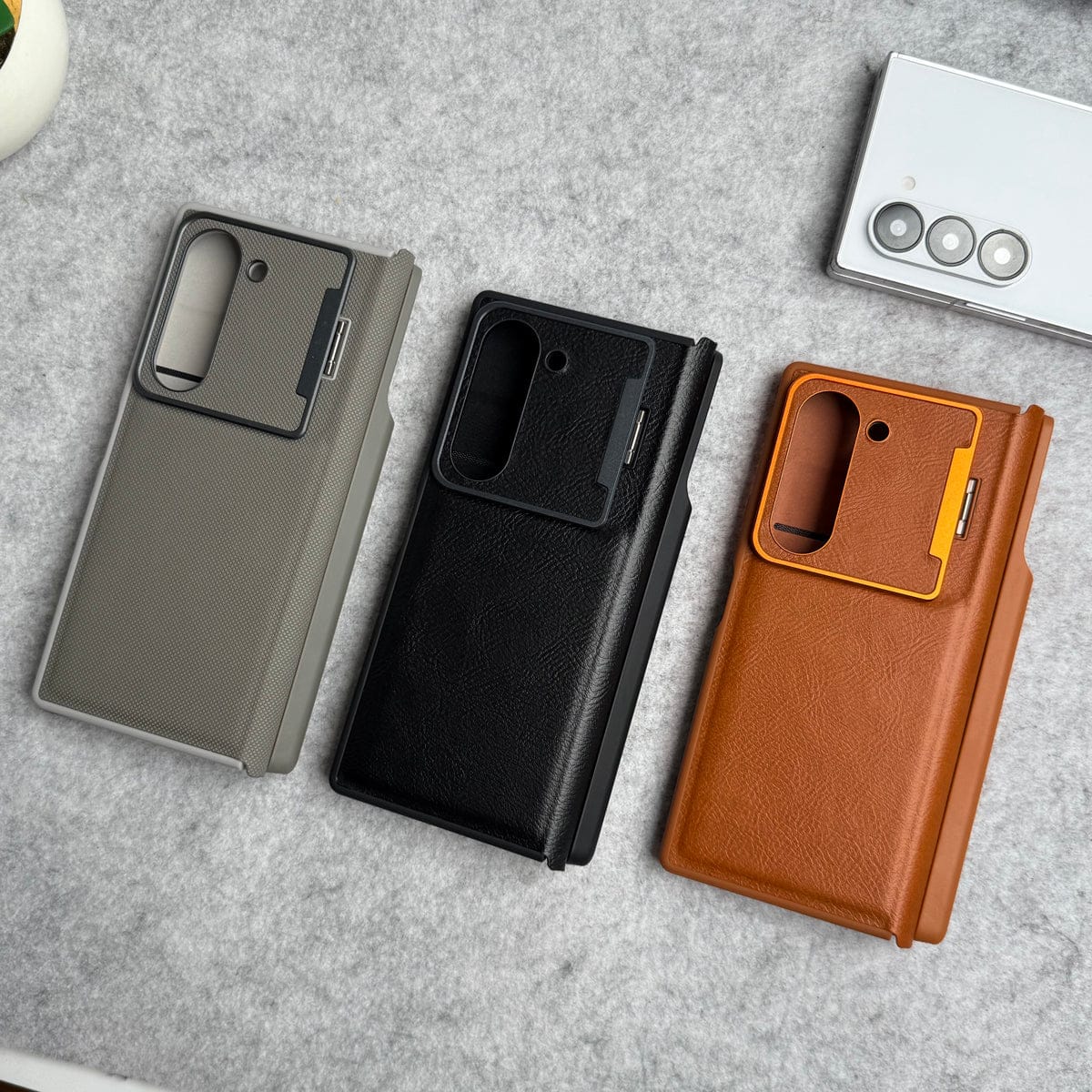 Samsung Galaxy Z Fold 6 Premium Leather Textured Flip Case with Metal Kick Stand Cover