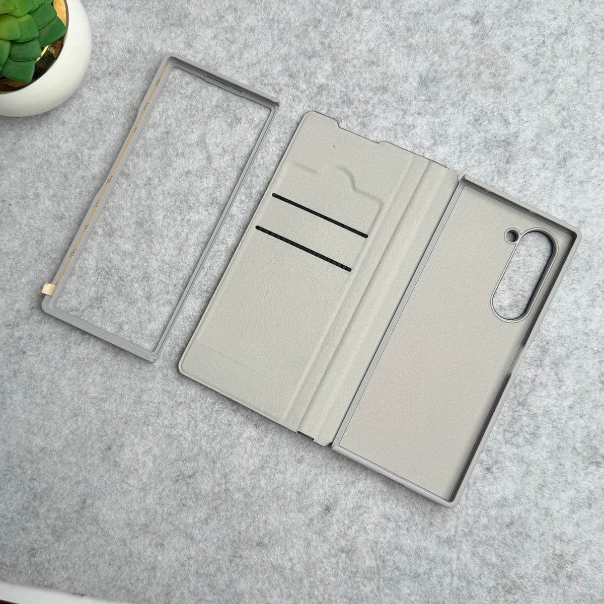 Samsung Galaxy Z Fold 6 Premium Leather Textured Flip Case with Metal Kick Stand Cover