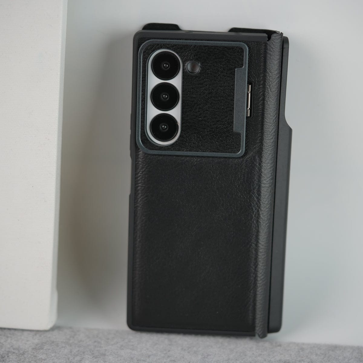 Samsung Galaxy Z Fold 6 Premium Leather Textured Flip Case with Metal Kick Stand Cover