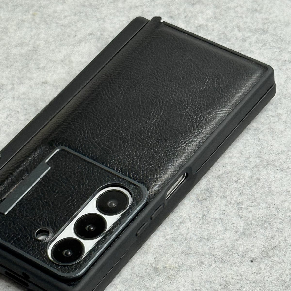 Samsung Galaxy Z Fold 5 Premium Leather Textured Flip Case with Metal Kick Stand Cover