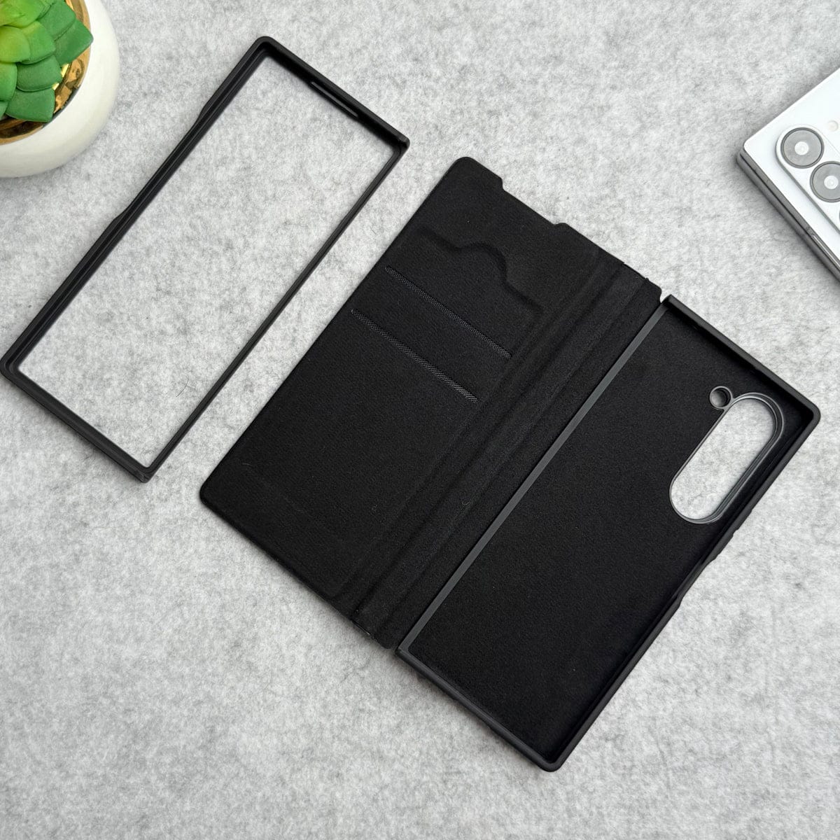 Samsung Galaxy Z Fold 6 Premium Leather Textured Flip Case with Metal Kick Stand Cover