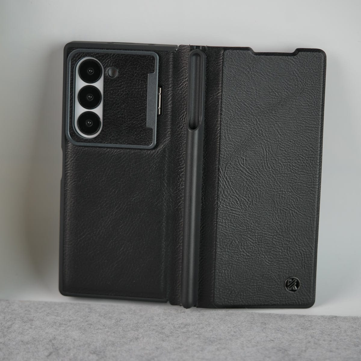 Samsung Galaxy Z Fold 6 Premium Leather Textured Flip Case with Metal Kick Stand Cover