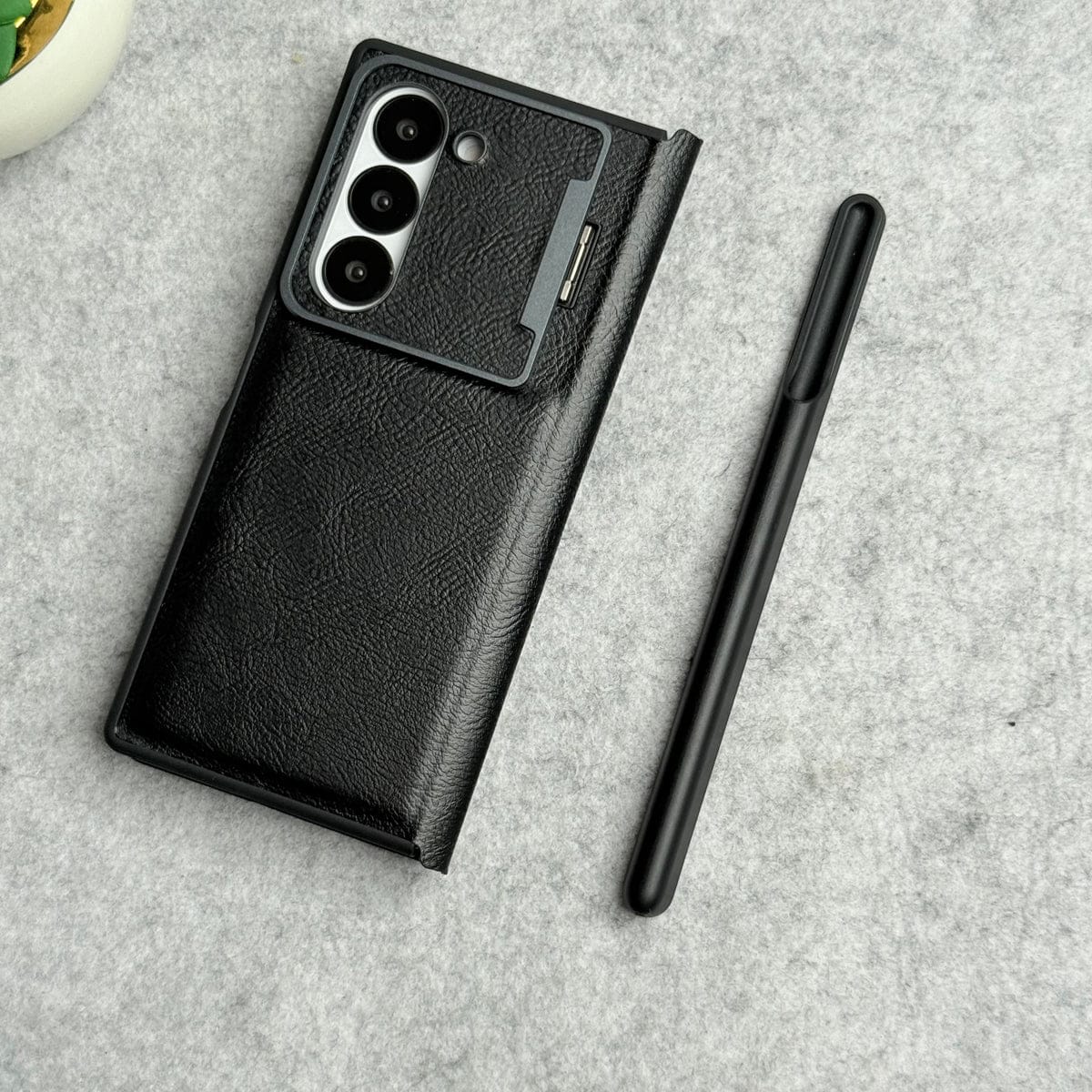 Samsung Galaxy Z Fold 5 Premium Leather Textured Flip Case with Metal Kick Stand Cover