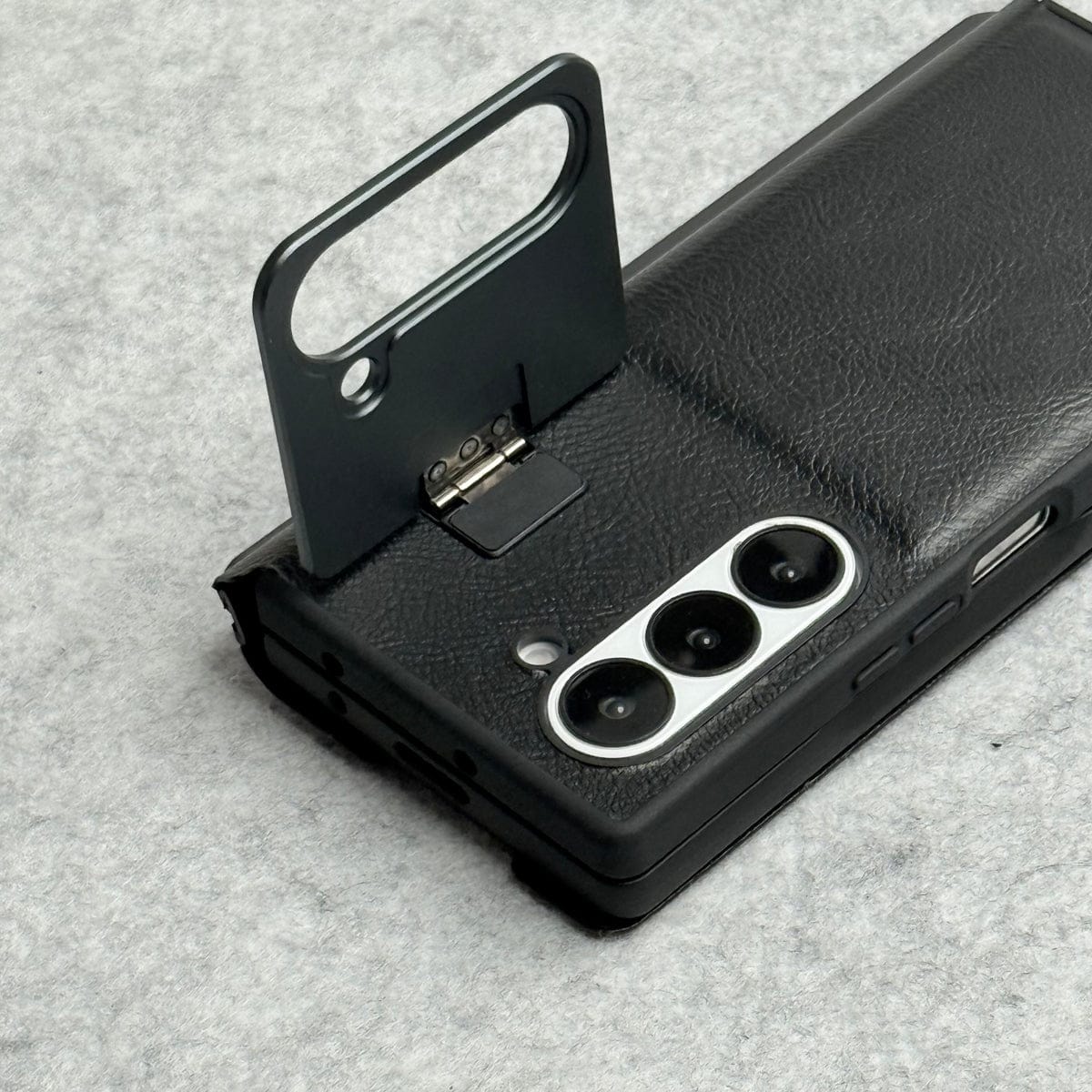 Samsung Galaxy Z Fold 5 Premium Leather Textured Flip Case with Metal Kick Stand Cover