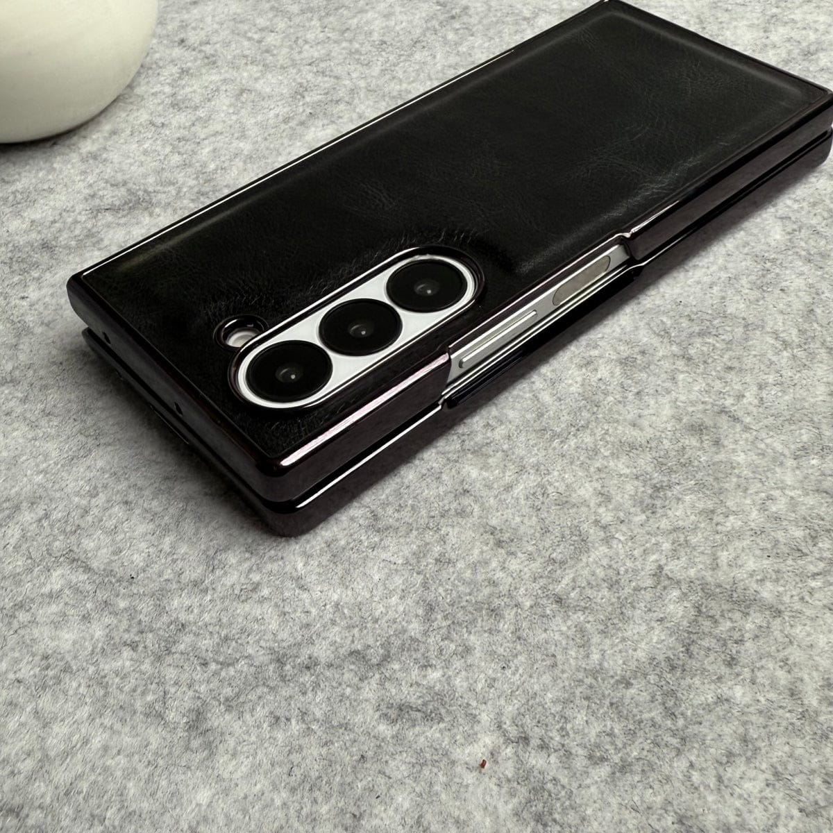 Samsung Galaxy Z Fold 6 PU Leather Chrome Plated Front Screen Protector Case Cover