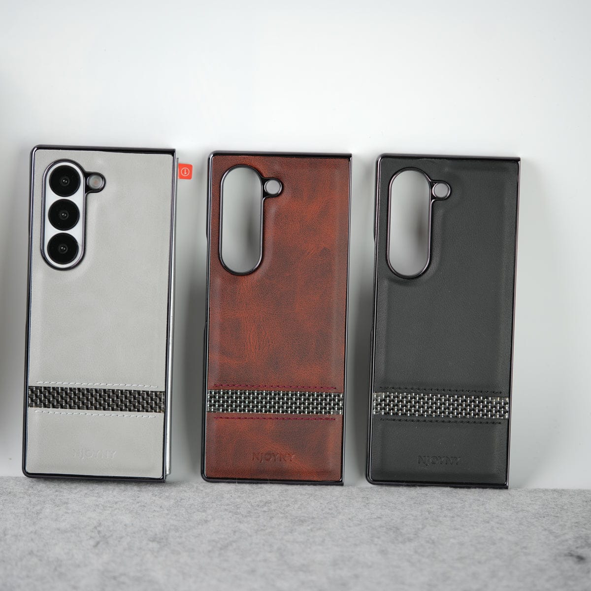 Samsung Galaxy Z Fold 6 Stripe PU Leather Side Chrome Case With Front Glass