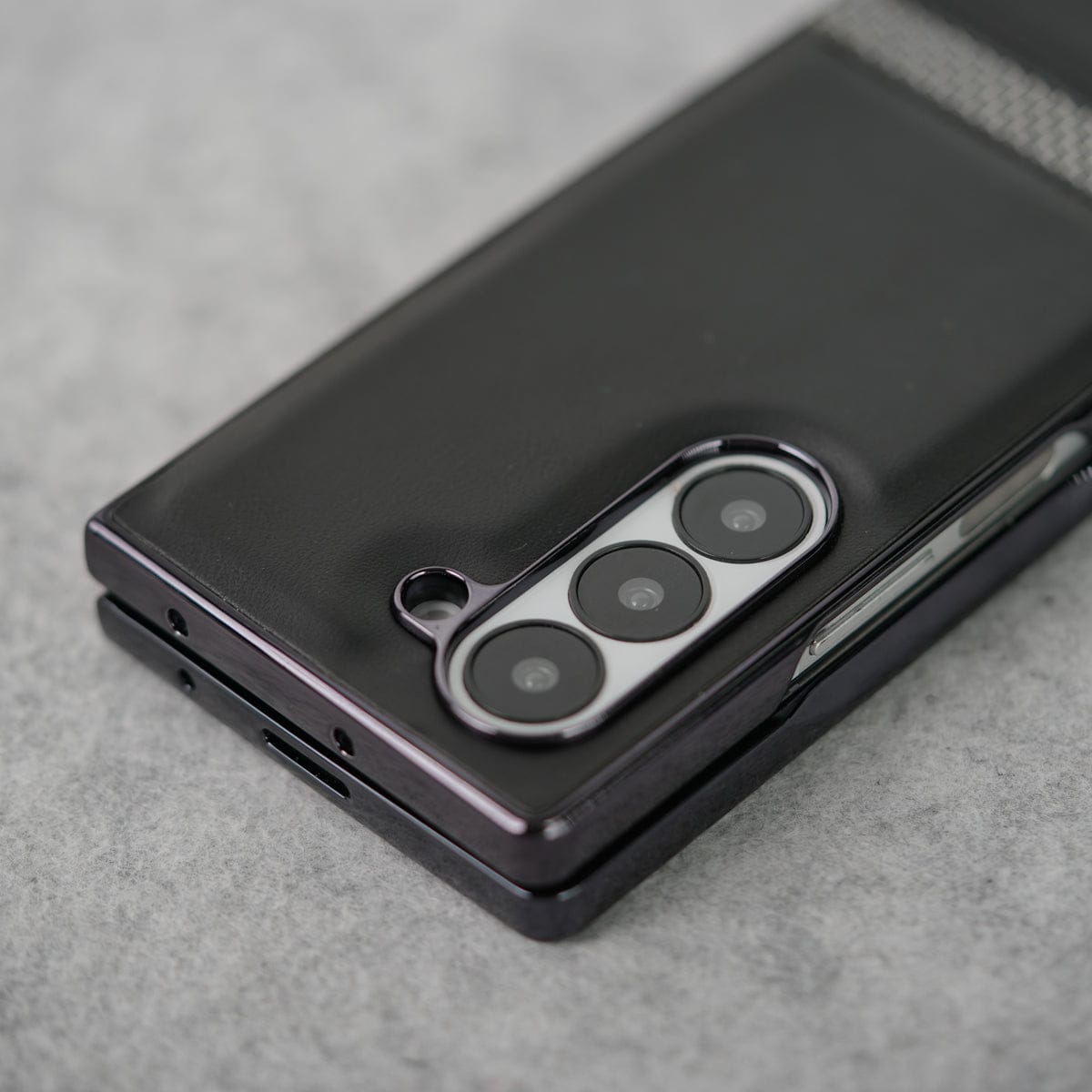Samsung Galaxy Z Fold 6 Stripe PU Leather Side Chrome Case With Front Glass