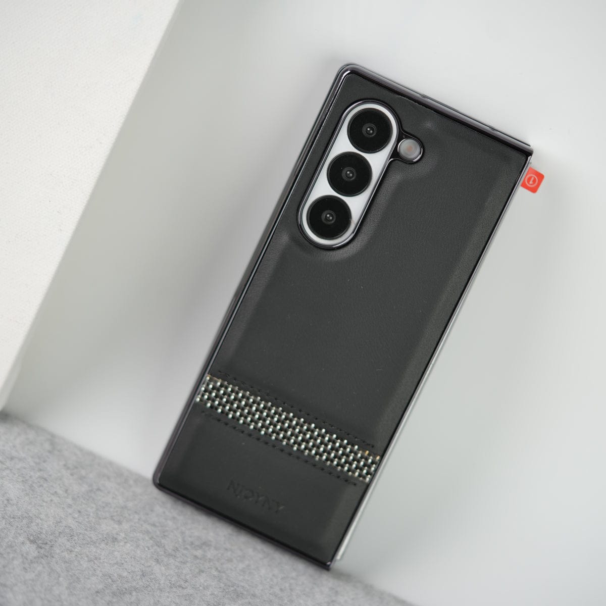 Samsung Galaxy Z Fold 6 Stripe PU Leather Side Chrome Case With Front Glass