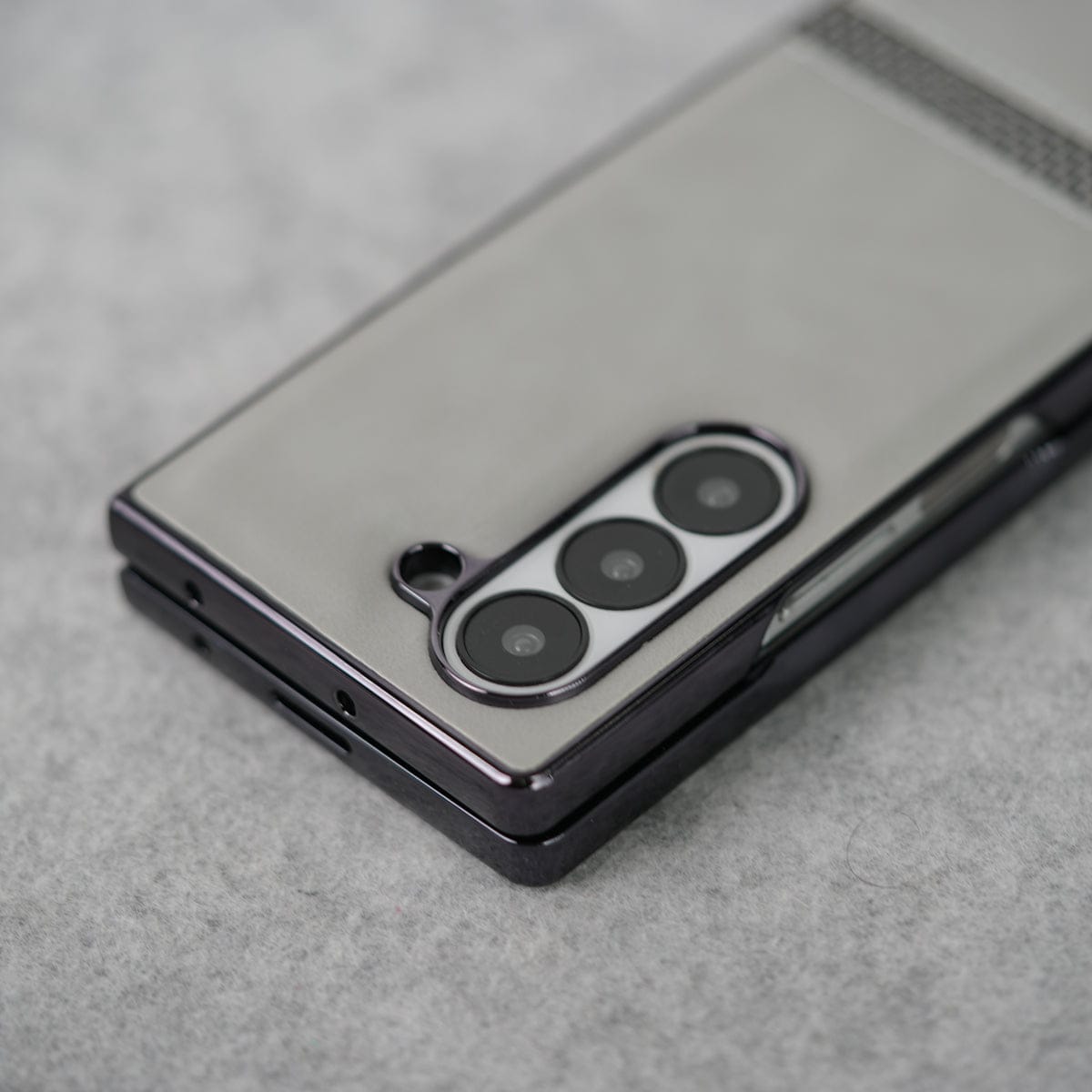 Samsung Galaxy Z Fold 6 Stripe PU Leather Side Chrome Case With Front Glass