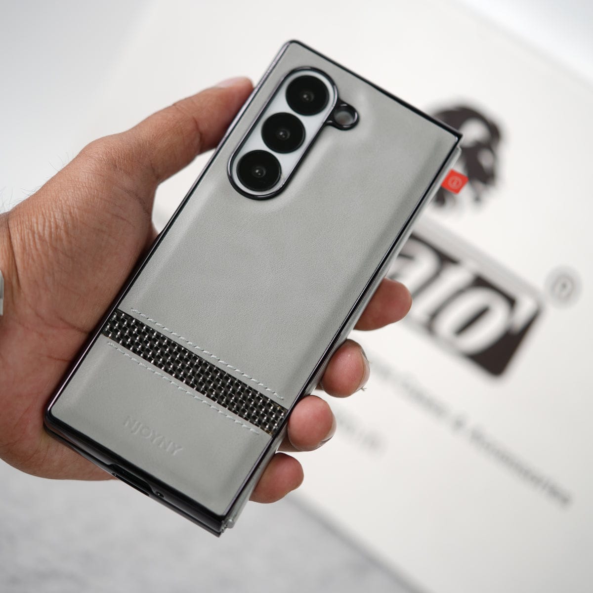 Samsung Galaxy Z Fold 6 Stripe PU Leather Side Chrome Case With Front Glass
