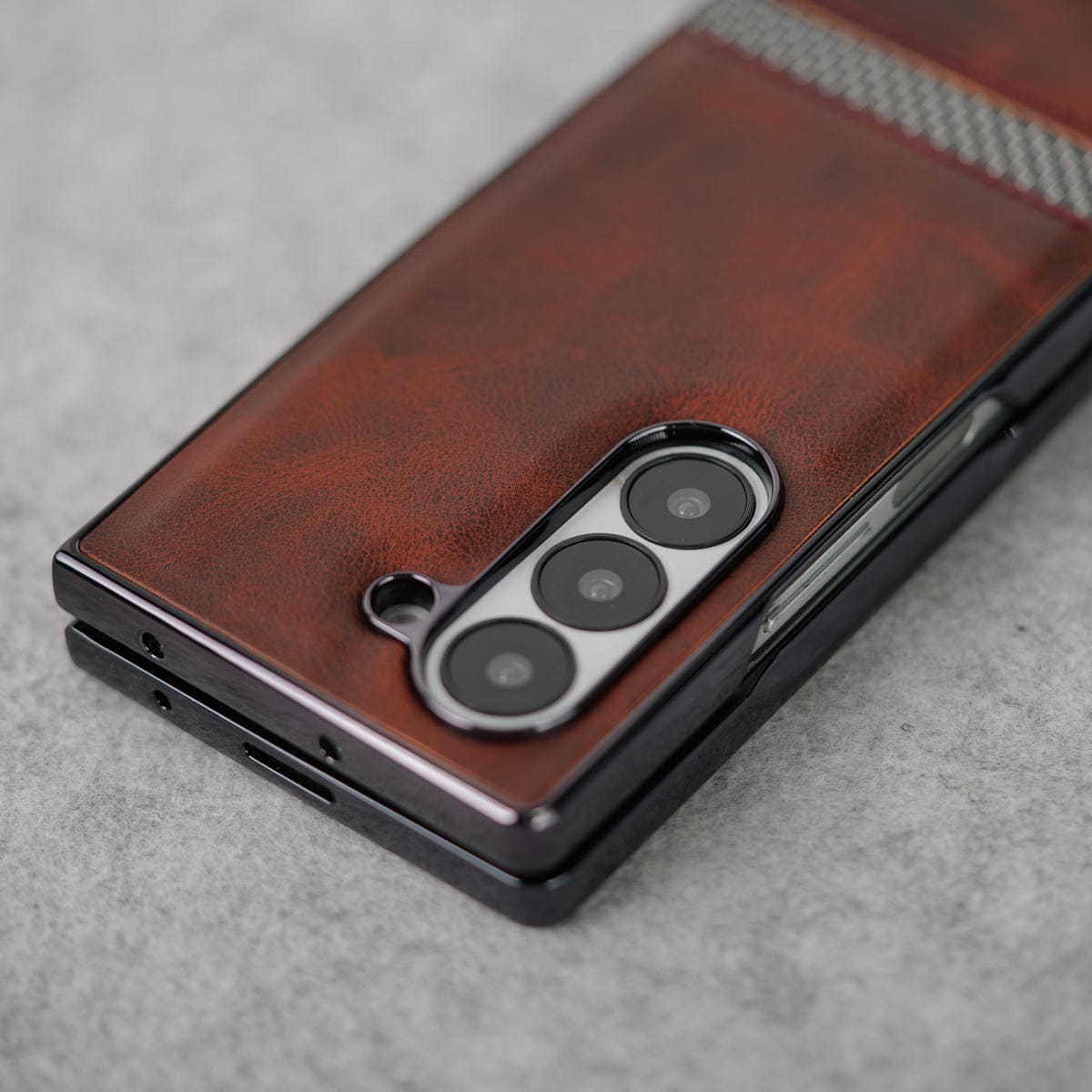 Samsung Galaxy Z Fold 6 Stripe PU Leather Side Chrome Case With Front Glass