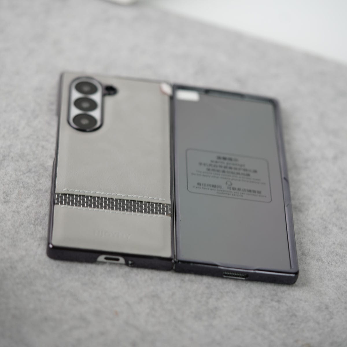 Samsung Galaxy Z Fold 6 Stripe PU Leather Side Chrome Case With Front Glass