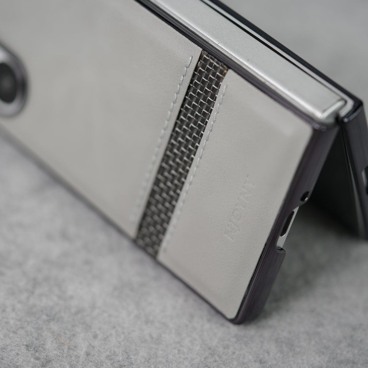 Samsung Galaxy Z Fold 6 Stripe PU Leather Side Chrome Case With Front Glass