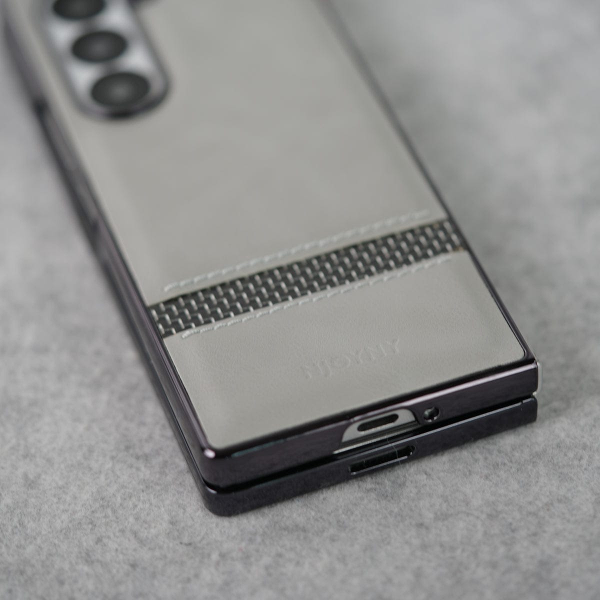 Samsung Galaxy Z Fold 6 Stripe PU Leather Side Chrome Case With Front Glass
